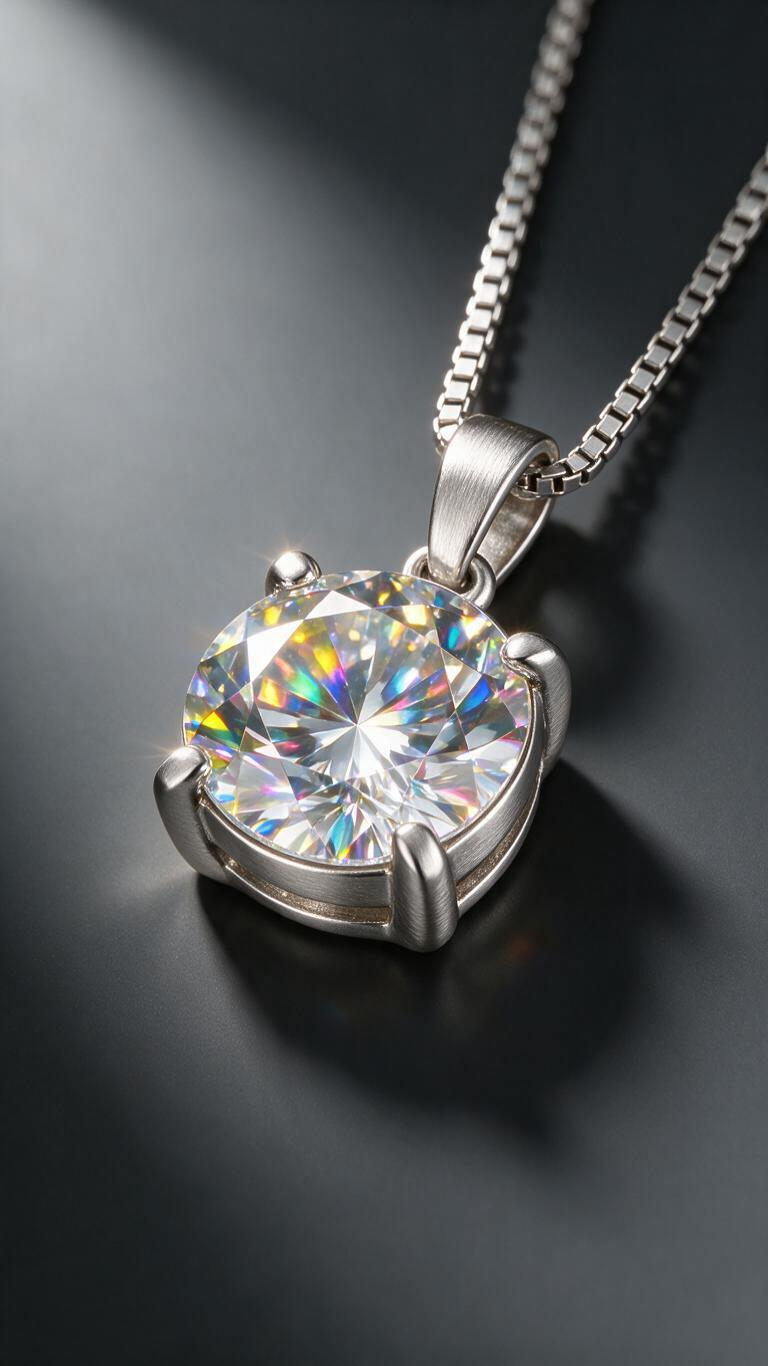 Luxury necklace AI 3D animation hero shot showcasing metallic reflections and diamond fire