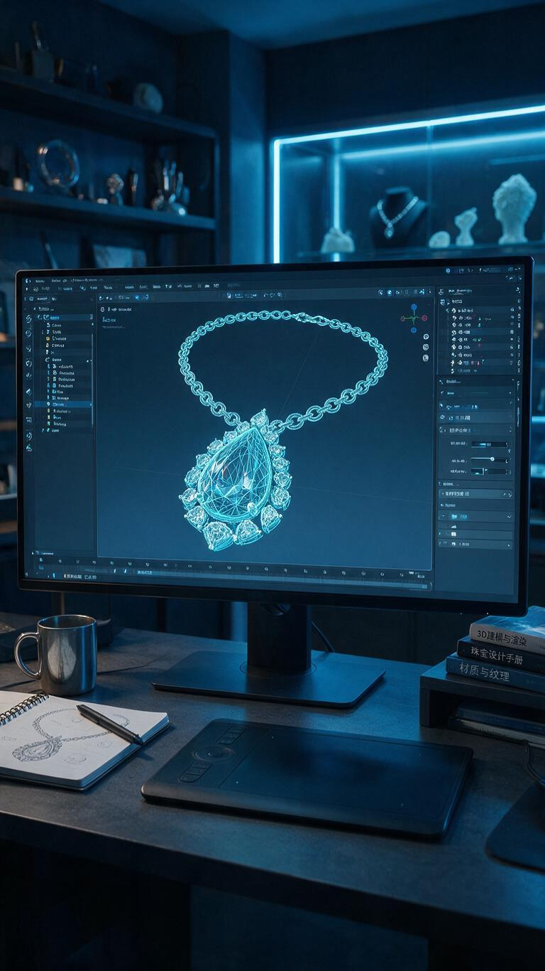 Wireframe of necklace 3D model showing clean topology