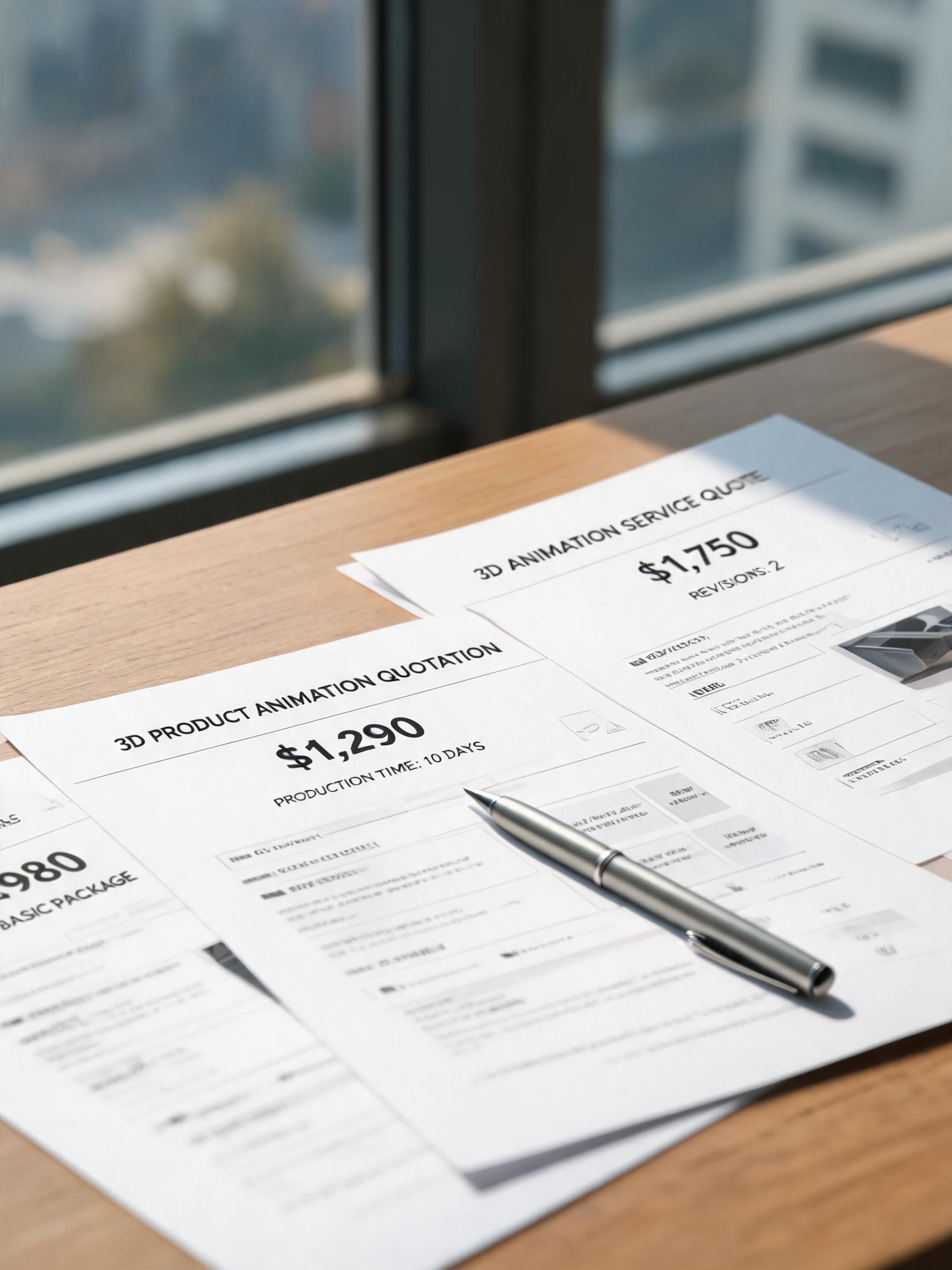Comparison chart of product animation pricing showing price differences among vendors